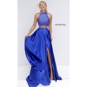 Sherri Hill Royal Blue Sequin 2 Piece Prom Dress